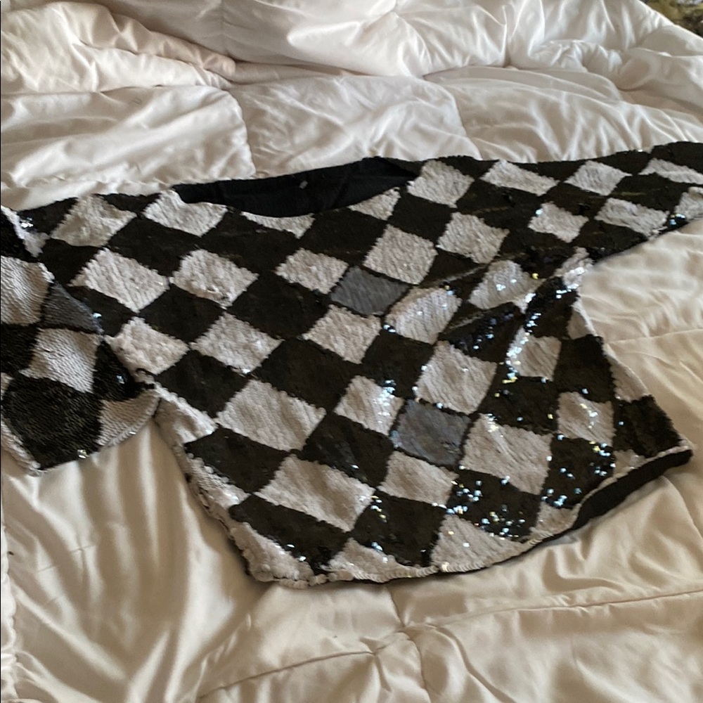 Black and White Sequin Harlequin Top